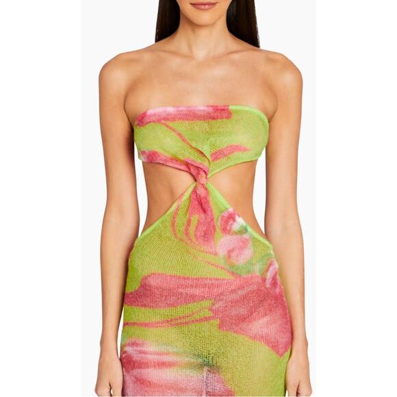 Retrofete Fontelina Mohair Knit Floral Cutout Lime Anthurium Maxi Dress Size XS - Picture 4 of 10